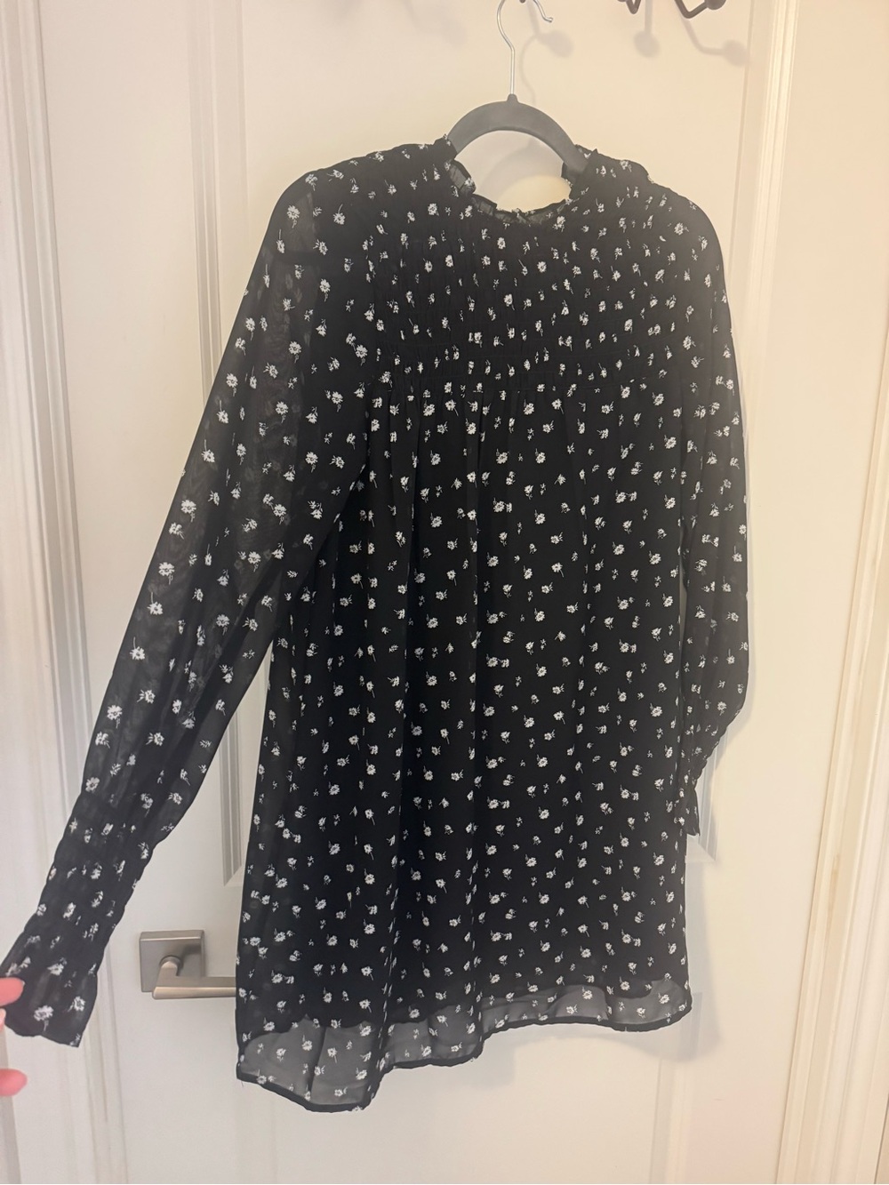 H&M Black Floral Long-Sleeve Babydoll Dress